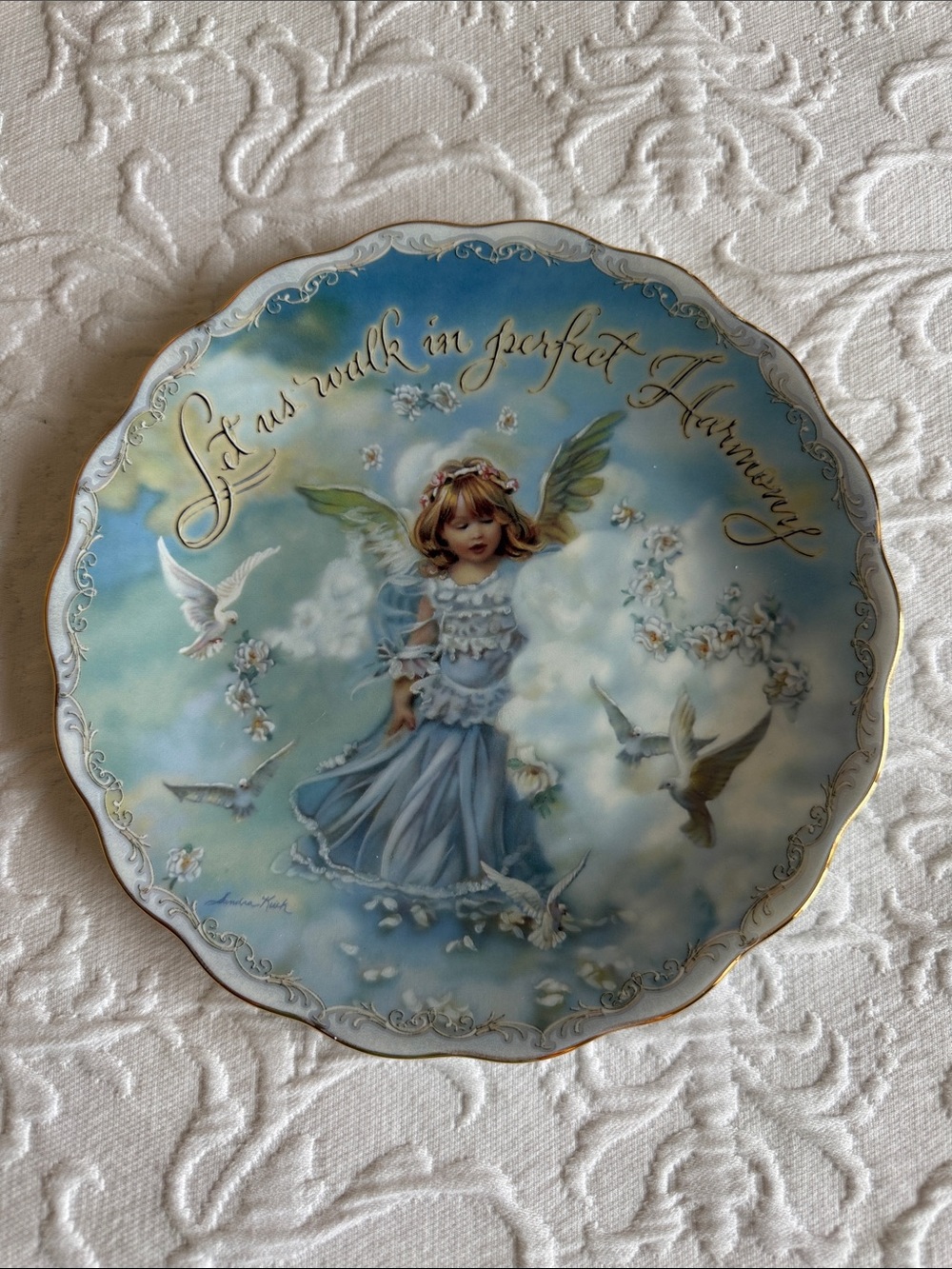 Angel and Doves Decorative Plate in Soft Blue